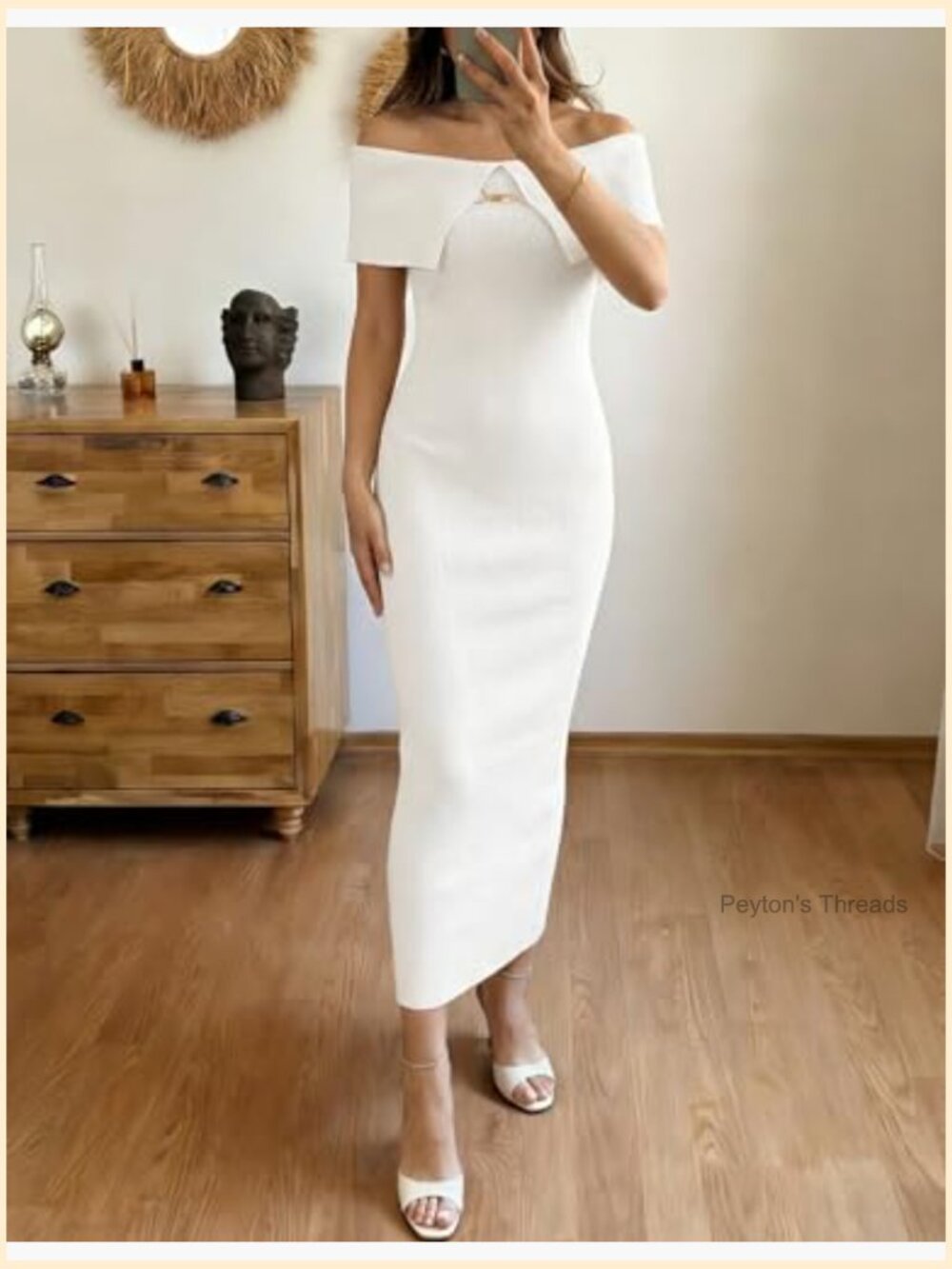 Off Shoulder Bodycon Midi Ribbed Knit Dress Cocktail Party Formal - Picture 6 of 7
